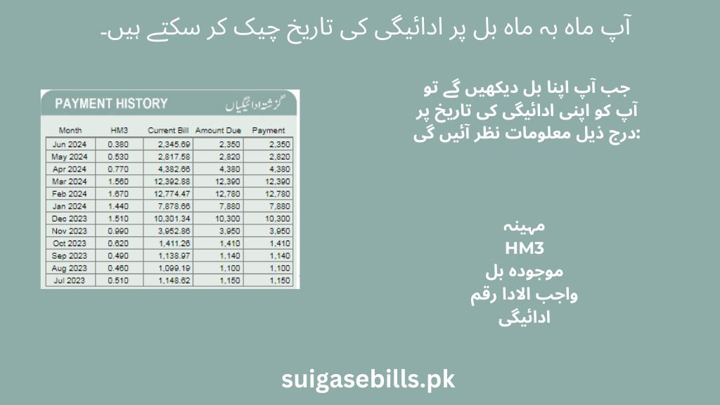 Payment History of sui gas bill